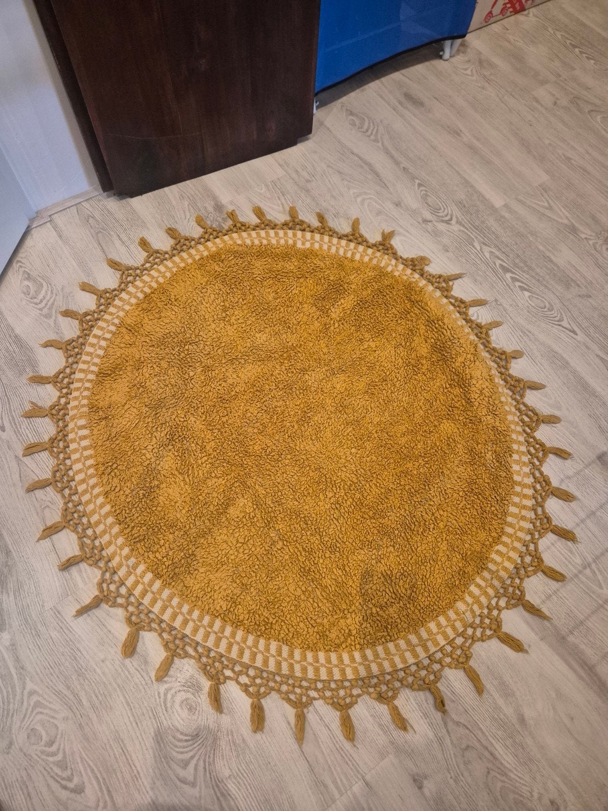 Rond vloerkleed Hana okergeel, Ophalen, Geel, Rond, 50 tot 100 cm