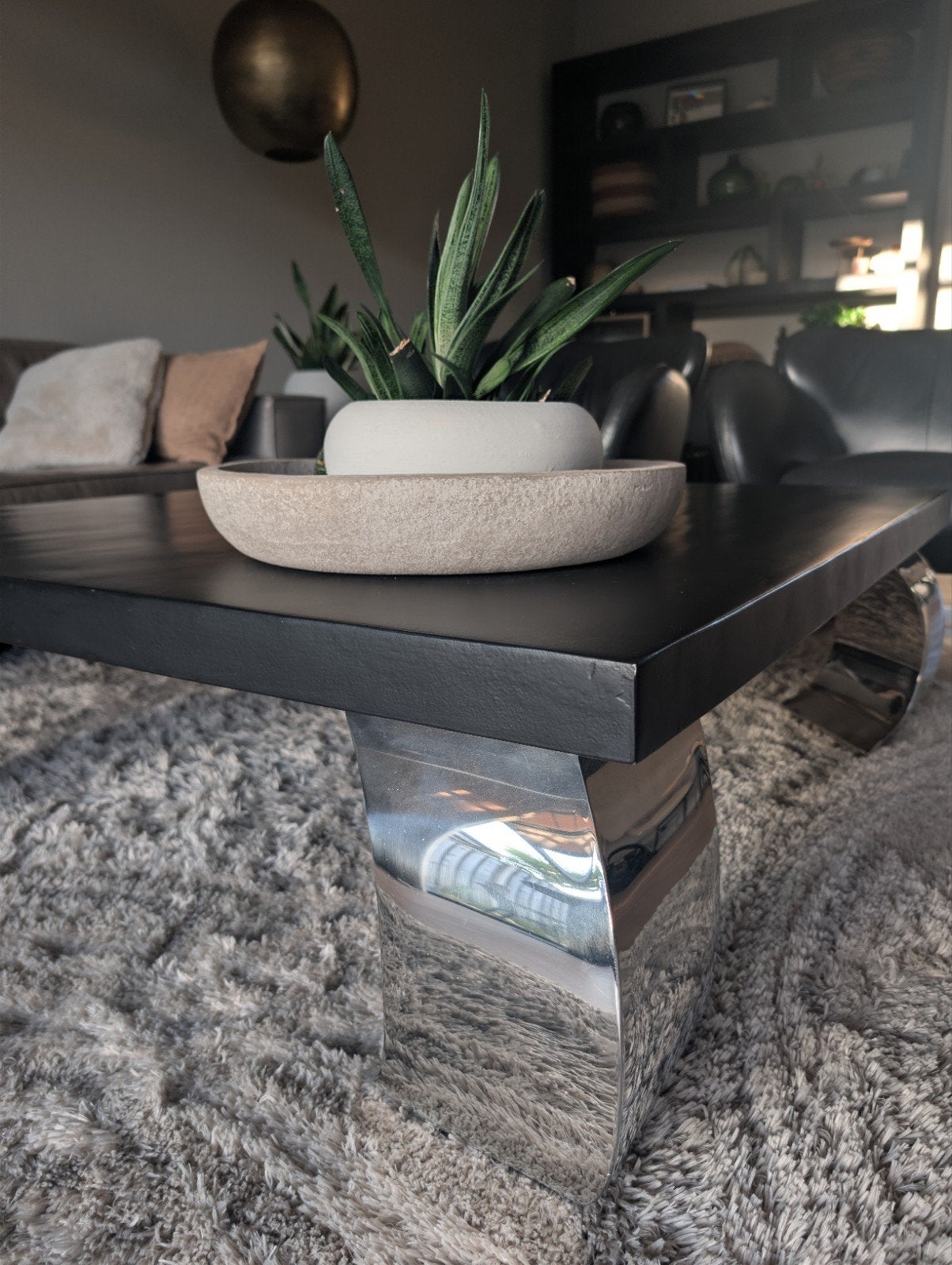 Rofra home salontafel zwart met chromen poten. 120 x120cm., Ophalen, Rechthoekig, 100 tot 150 cm, 50 tot 100 cm