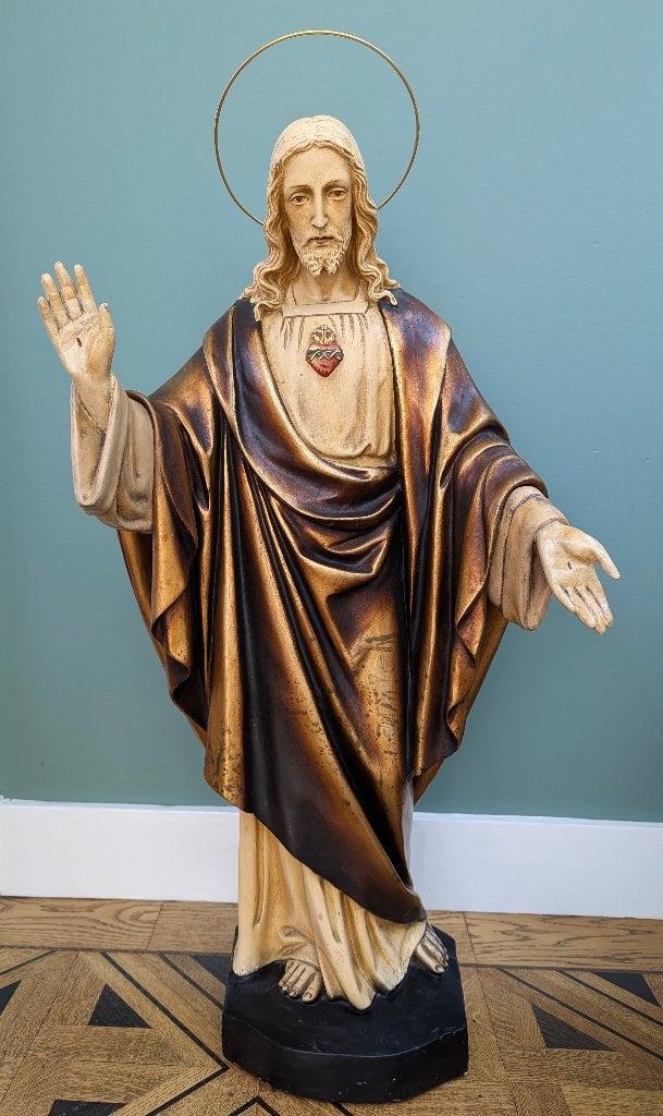 Groot antiek Heilig Hartbeeld Jezus Christus KTK 1922 (92cm), Ophalen