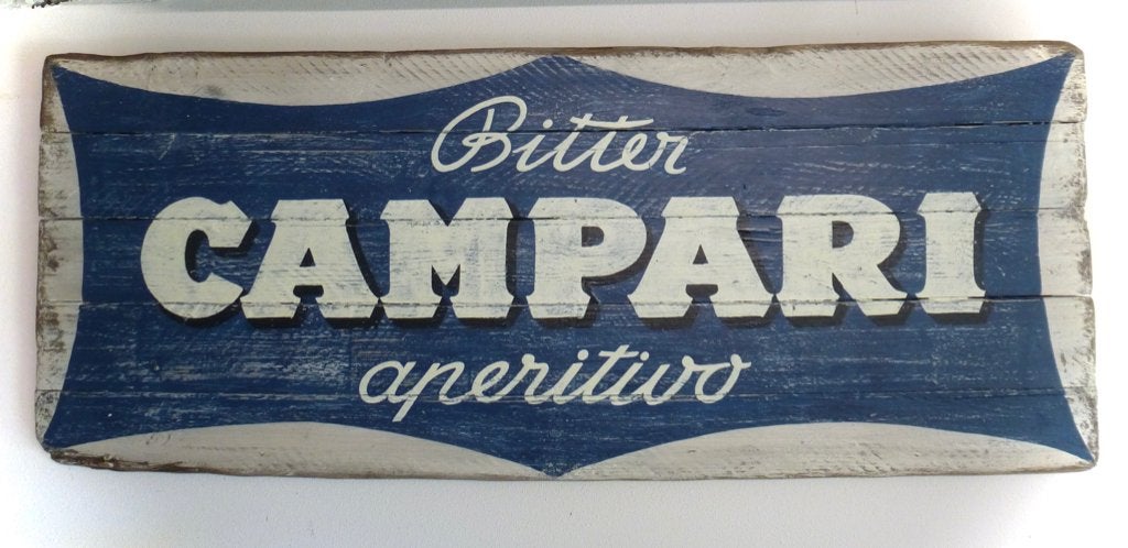 Handgeschilderd reclame bord Campari / Italiaans / Italië, Reclamebord, Ophalen of Verzenden, Zo goed als nieuw, B6