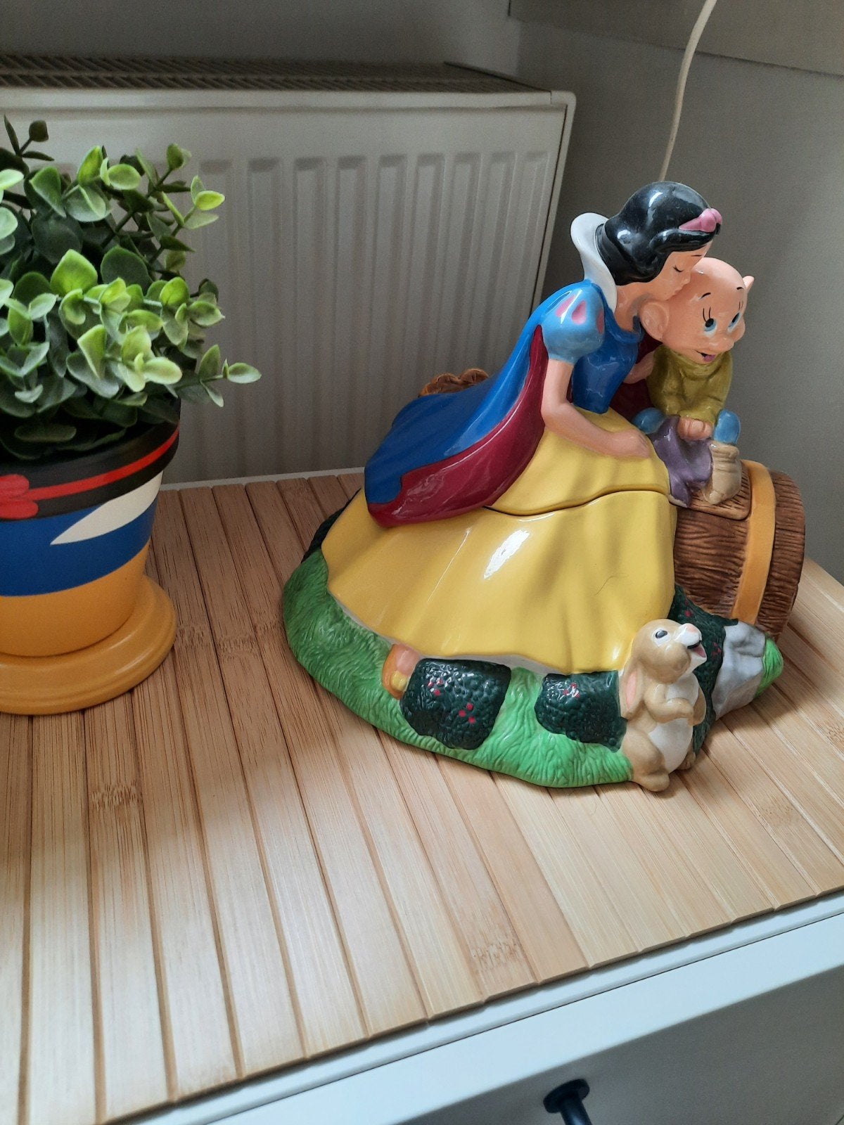 Disney Sneeuwwitje en Dopey cookie jar, Ophalen, Sneeuwwitje of Doornroosje, Gebruikt, Beeldje of Figuurtje