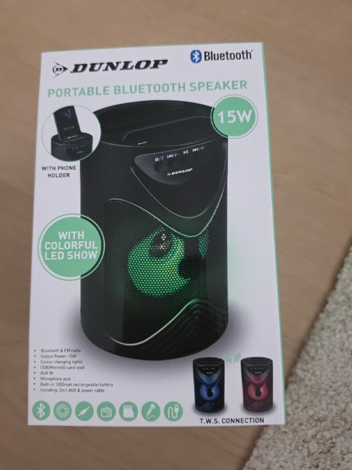 Dunlop Draagbare Bluetooth Speaker met LED Show en Radio, Overige merken, Nieuw, Ophalen of Verzenden, Minder dan 60 watt