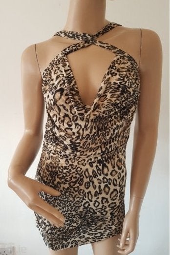 Leuke sexy tijgerprint top of mini jurkje maat UK10, Kleding | Dames, Tops, Bruin, Ophalen of Verzenden, Zo goed als nieuw, Maat 36 (S)