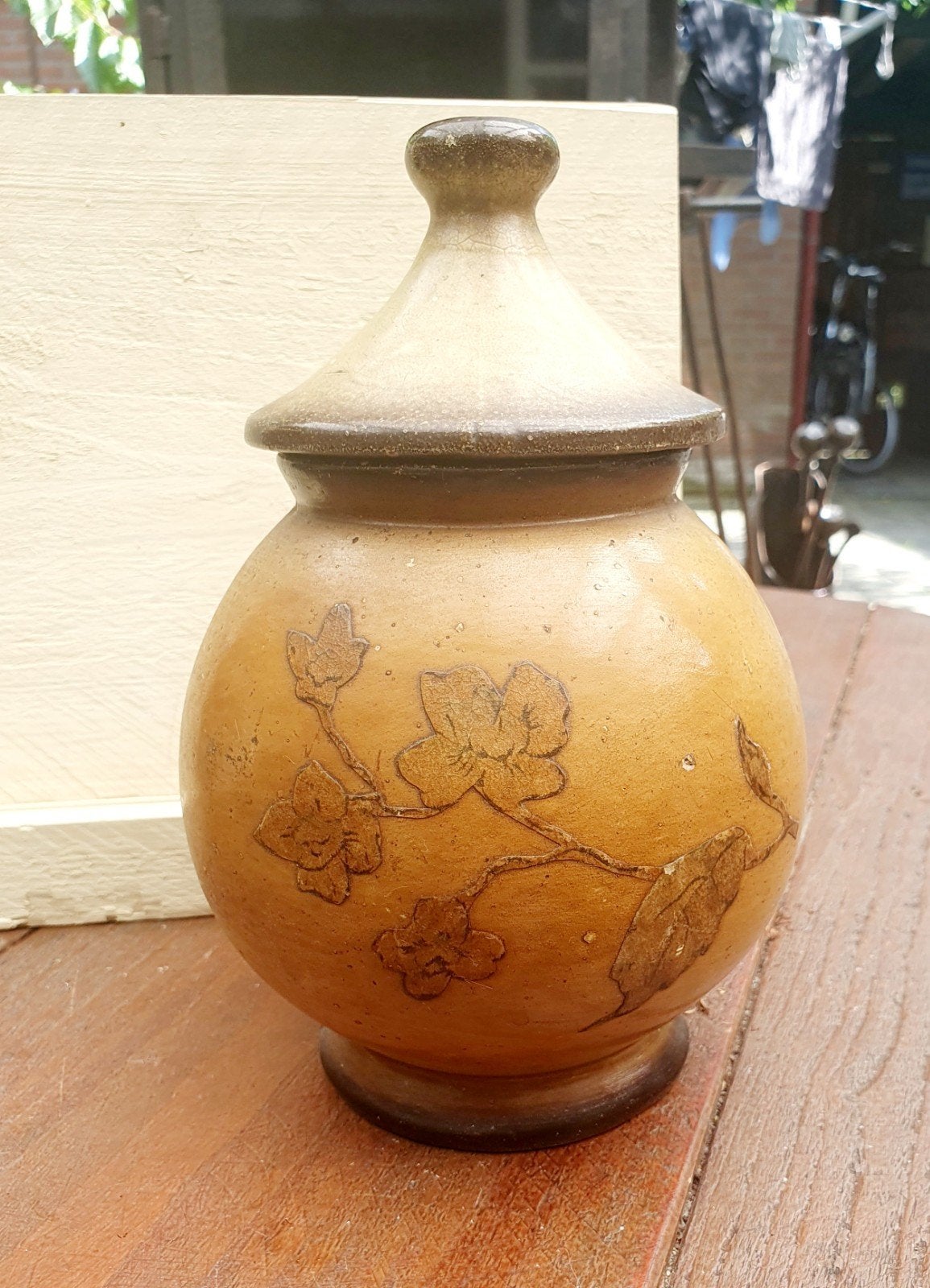 Vintage Aardewerk Pot met Deksel - Handgemaakt, Antiek en Kunst, Ophalen of Verzenden