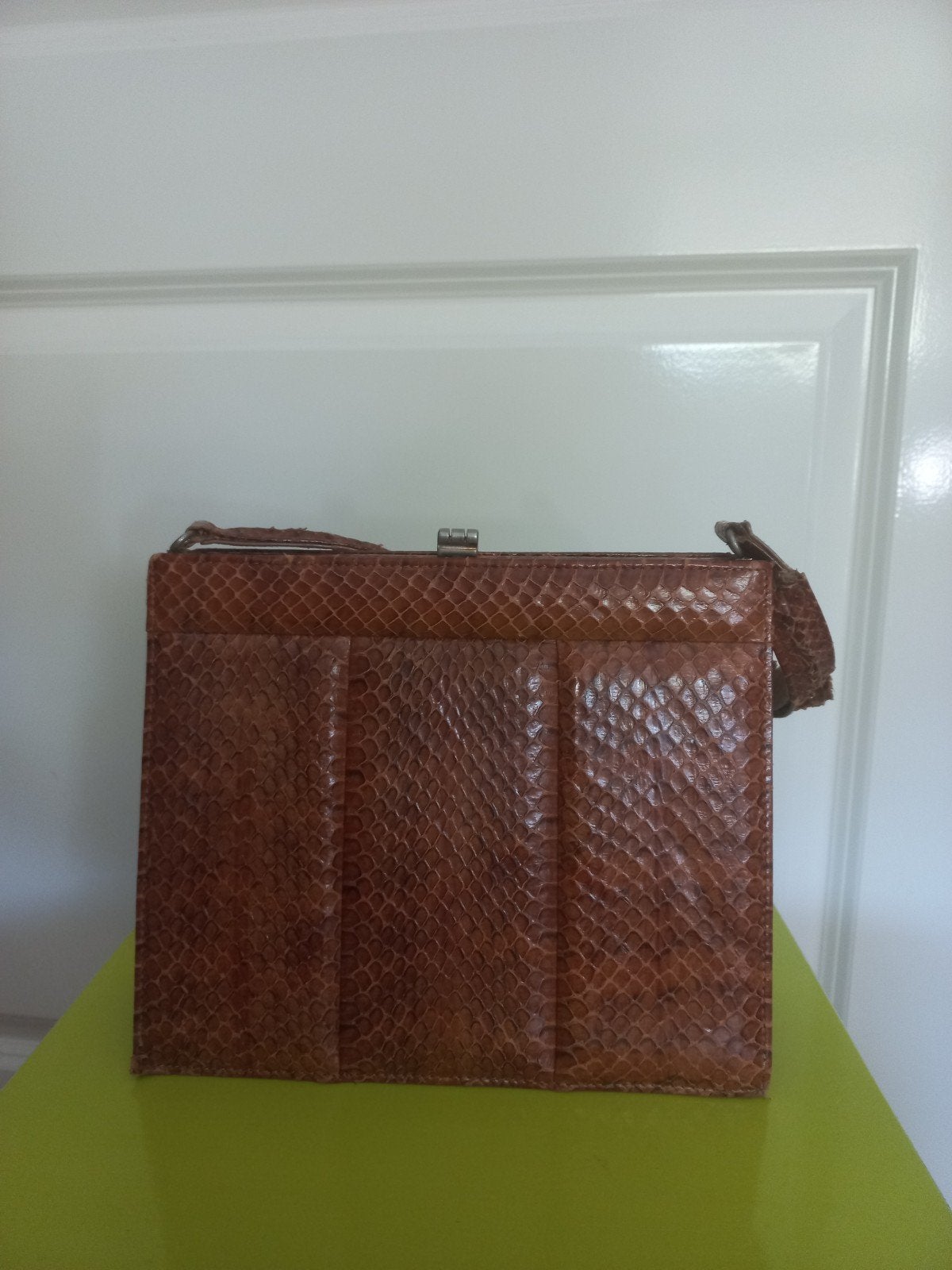 Vintage Handtas Slangenleer - Bruin, Sieraden, Tassen en Uiterlijk, Tassen | Damestassen, Ophalen of Verzenden, Gebruikt, Bruin