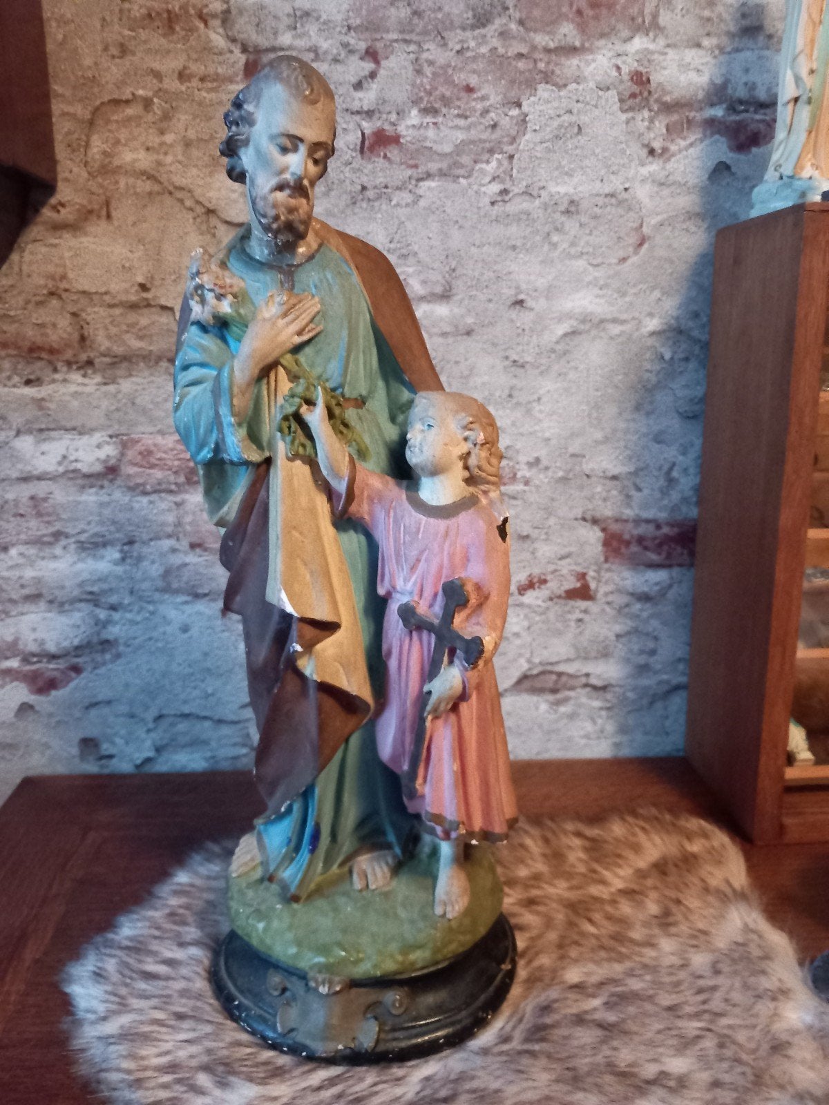 Antiek beeld Jozef met kindje Jezus, Antiek en Kunst, Ophalen of Verzenden