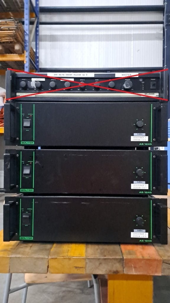 Bouyer slave versterkers PA intercom met inbouwkasten, 120 watt of meer, Ophalen, Overige merken, Gebruikt