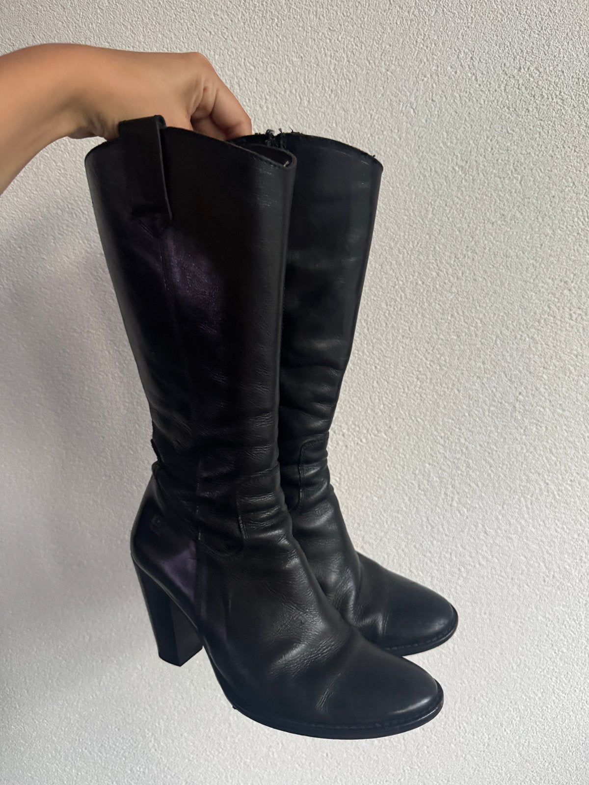 Vintage Y2K western stijl zwarte leren cowboy laarzen, Vintage, Hoge laarzen, Vintage, Ophalen of Verzenden