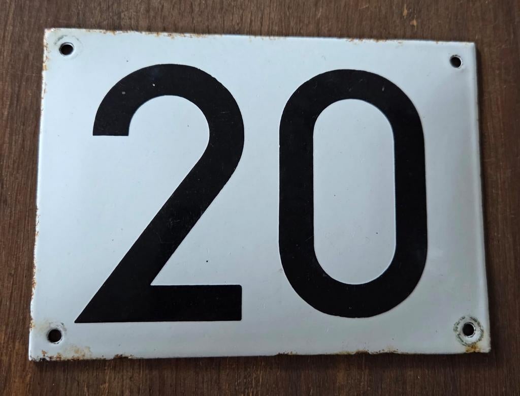 Vintage emaille huisnummer 20, Ophalen of Verzenden