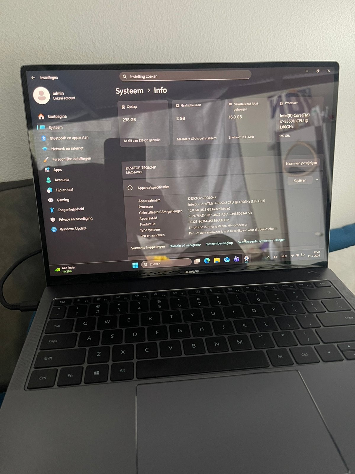 huawei grey, Computers en Software, Windows Laptops, Ophalen of Verzenden, Zo goed als nieuw, 14 inch