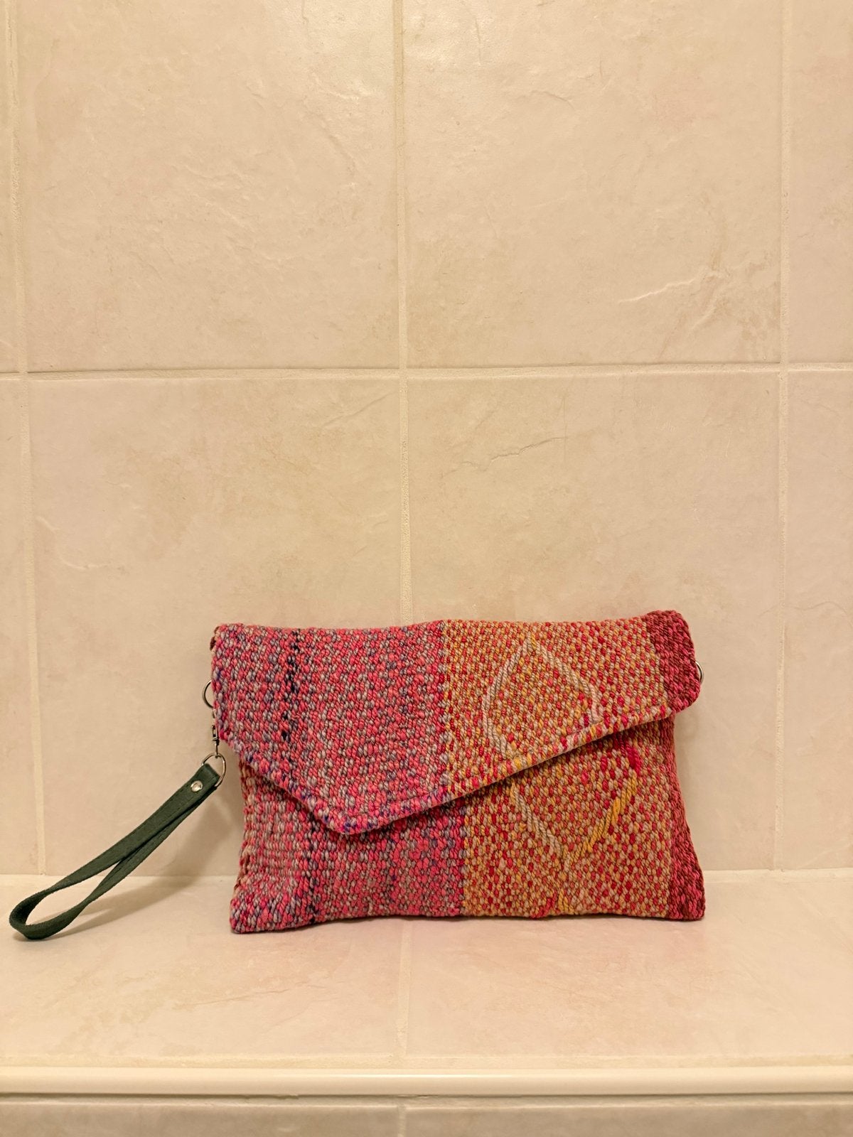 Kleurrijke geweven schoudertas – boho, handgemaakt uit Peru, Ophalen of Verzenden, Nieuw, Roze, Avondtasje