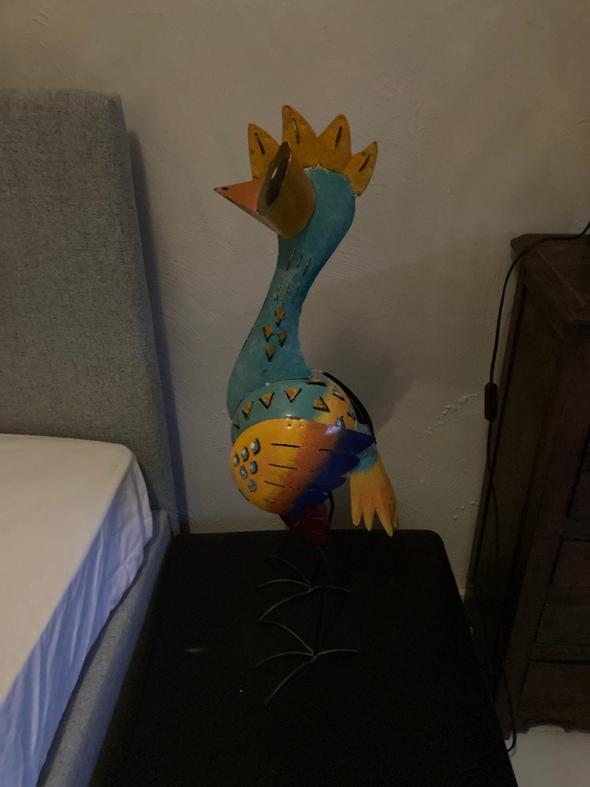 Kleurrijk metalen vogelbeeldje - Unieke decoratie, Huis en Inrichting, Woonaccessoires | Overige, Ophalen, Gebruikt, Meerkleurig
