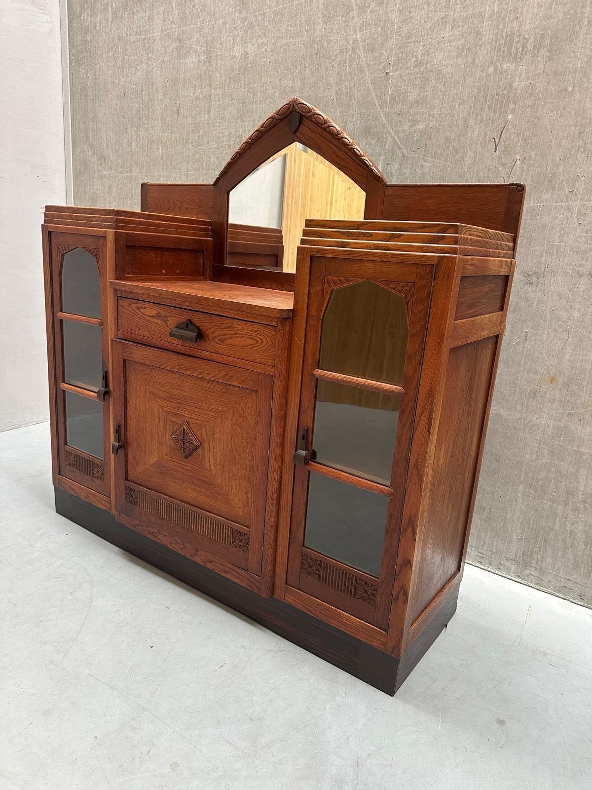 Art-Deco Amsterdamse School Dressoir met Spiegel, Ophalen of Verzenden