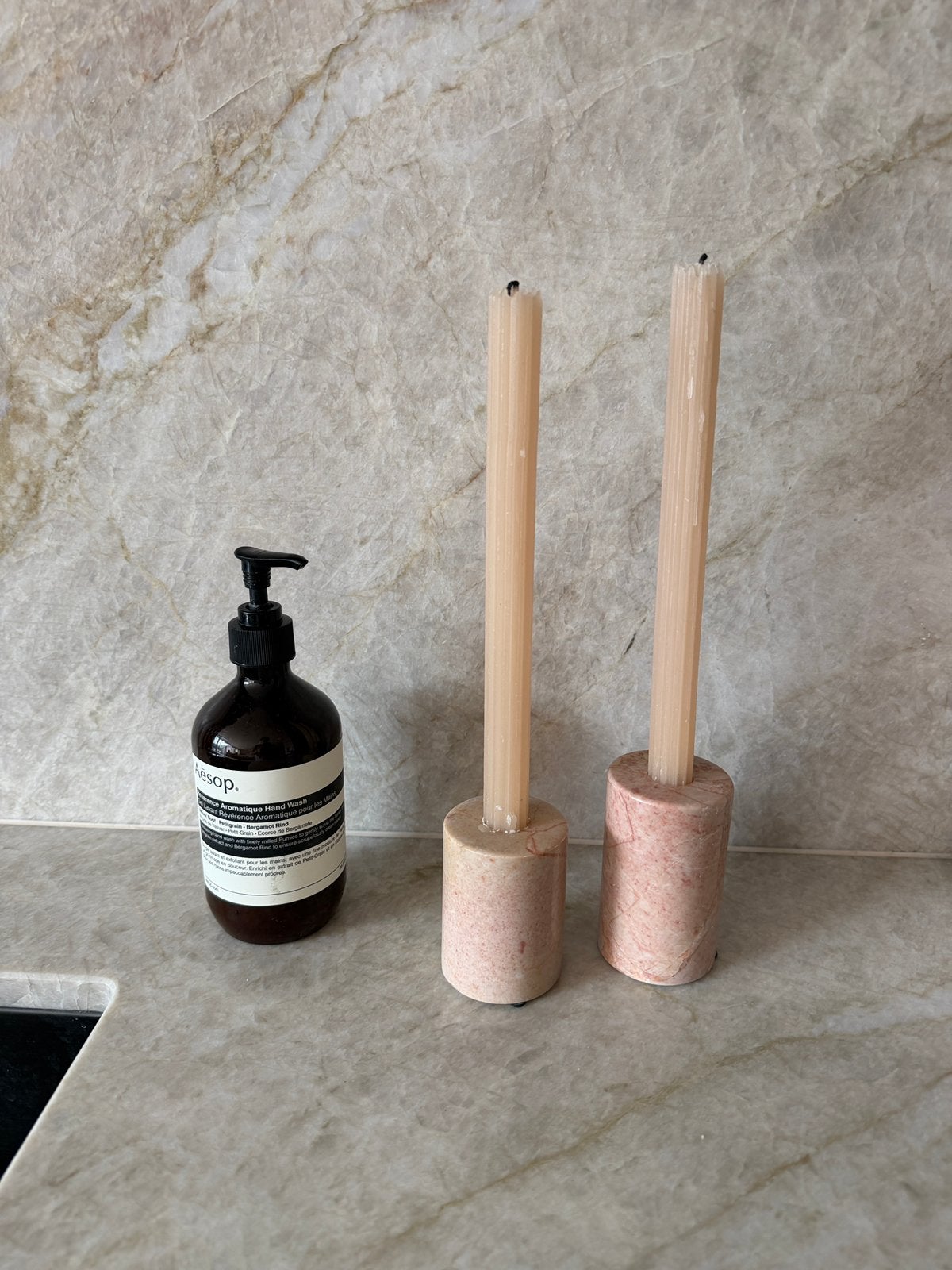 Zara Home marmeren kandelaren - set van 2, Ophalen of Verzenden, Zo goed als nieuw, Overige materialen, Minder dan 25 cm