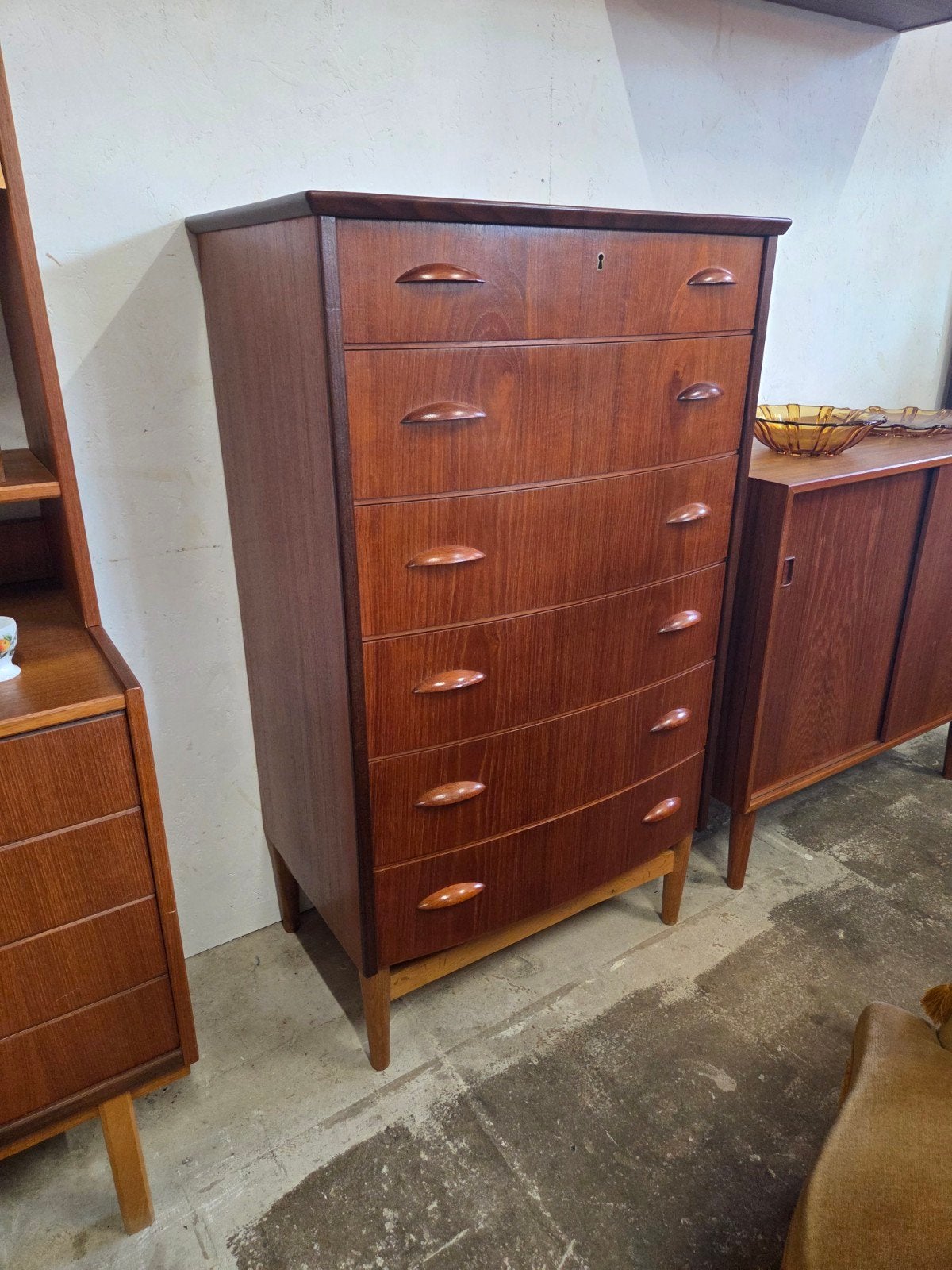 vintage Mid-Century Deense ladenkast teak 6 lades, Ophalen, Gebruikt, 5 laden of meer, 100 tot 150 cm