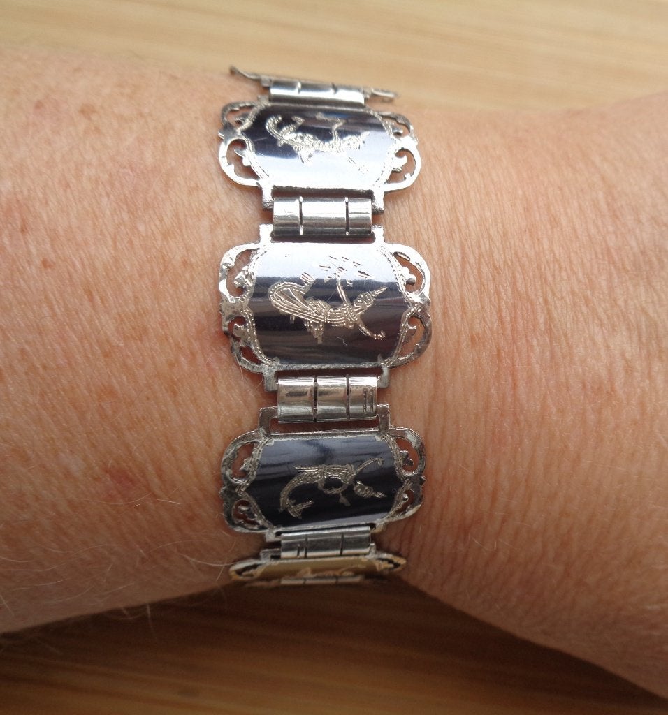 zilveren SIAM niello armband met dansers [110], Verzenden, Zo goed als nieuw, Zilver, Zilver