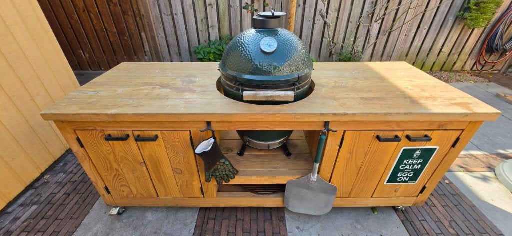 Big Green Egg Large met complete Douglas buitenkeuken, Ophalen, Houtskool, Inbouw, Big Green Egg (origineel)