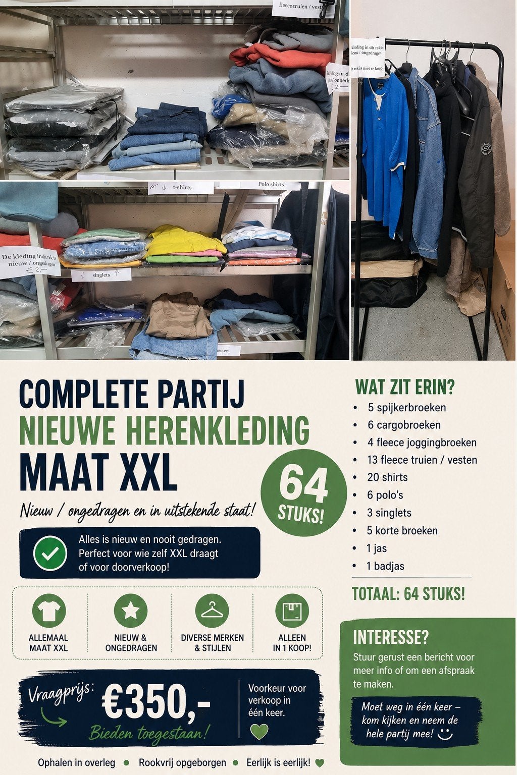 64 stuks NIEUWE herenkleding XXL – complete partij, Ophalen, Nieuw, Overige maten