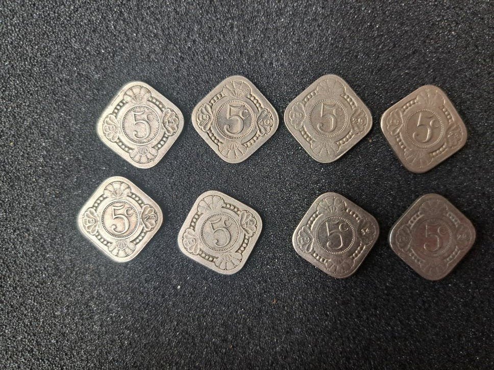 Set van 8 vierkante stuivers, Ophalen of Verzenden, Koningin Wilhelmina, 5 cent, Setje