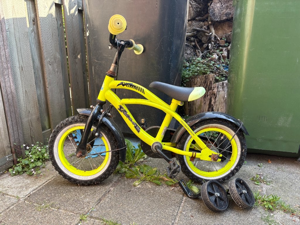 Fiets 12,5 inch, Ophalen, Terugtraprem, Zijwieltjes, Gebruikt