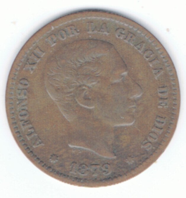 23-1232 Spanje 5 centimos 1879, Ophalen of Verzenden, Overige landen, Losse munt