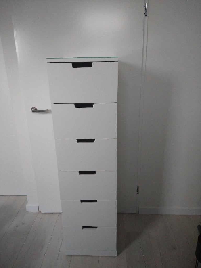 Ikea Nordli witte ladekast met 6 laden, Huis en Inrichting, Ophalen, Minder dan 50 cm, Gebruikt, 5 laden of meer