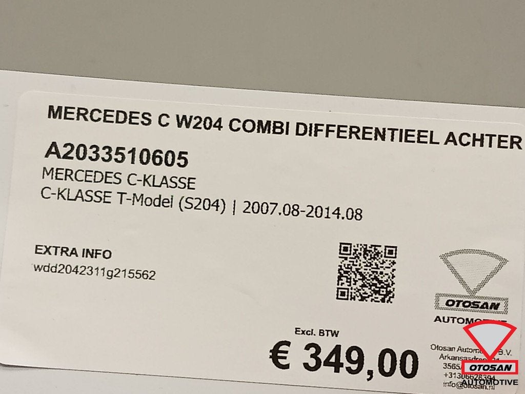 Mercedes C W204 Combi Differentieel Achter A2033510605, Gebruikt, Mercedes-Benz AG, Mercedes-Benz, Ophalen of Verzenden