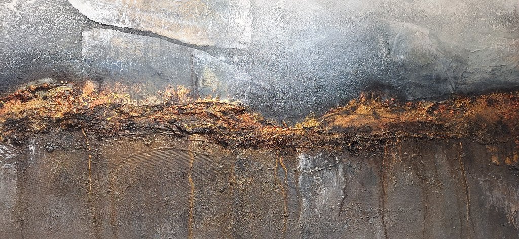 Abstract schilderij met textuur en aardetinten, Antiek en Kunst, Ophalen, Gesigneerd, Overige onderwerpen, Gemengde techniek
