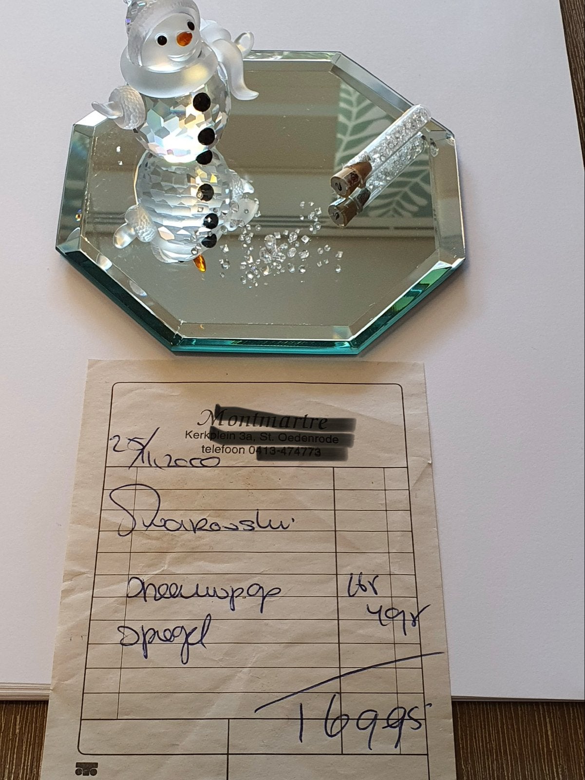 Swarovski Sneeuwpop met Spiegel en Kristallen, Ophalen of Verzenden, Wit, Glas, Klassiek