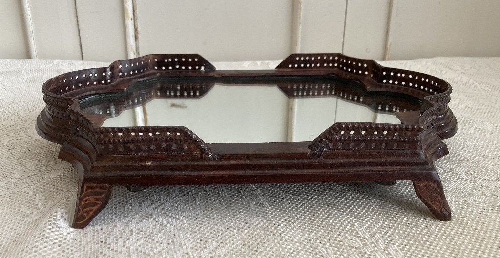 Brocante metalen onderzetter - dienblad met spiegelglas, ---, Ophalen of Verzenden, ---, ---