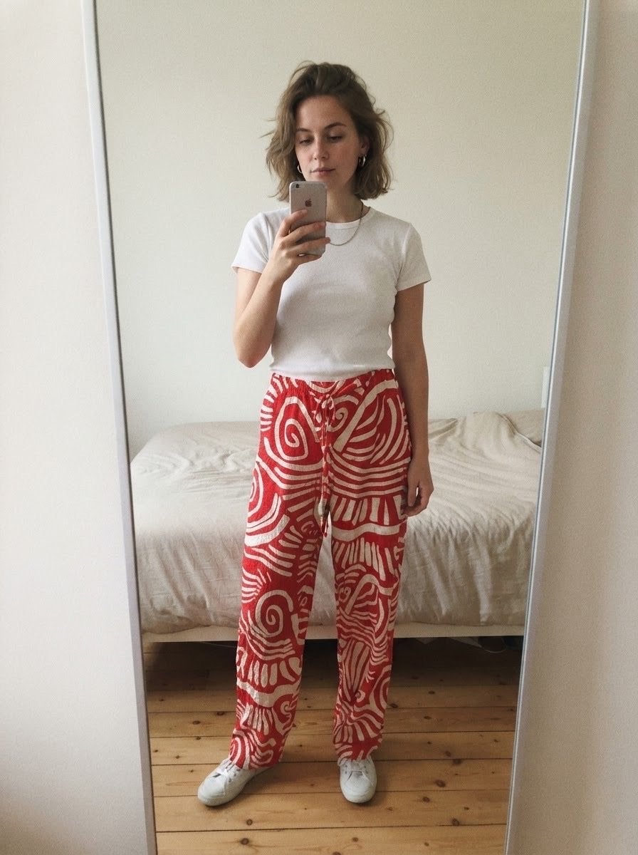 Primark Broek Maat M Rood Wit Print