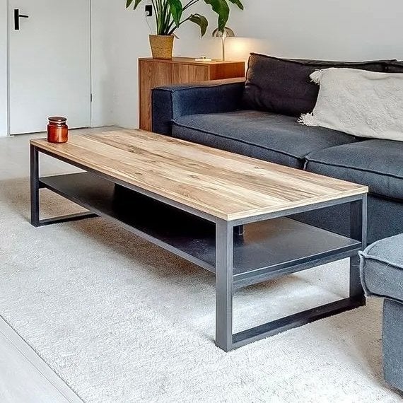 Salontafel Luc Leen Bakker eikenkleurig blad, Huis en Inrichting, Ophalen, Gebruikt, 100 tot 150 cm, 50 tot 100 cm
