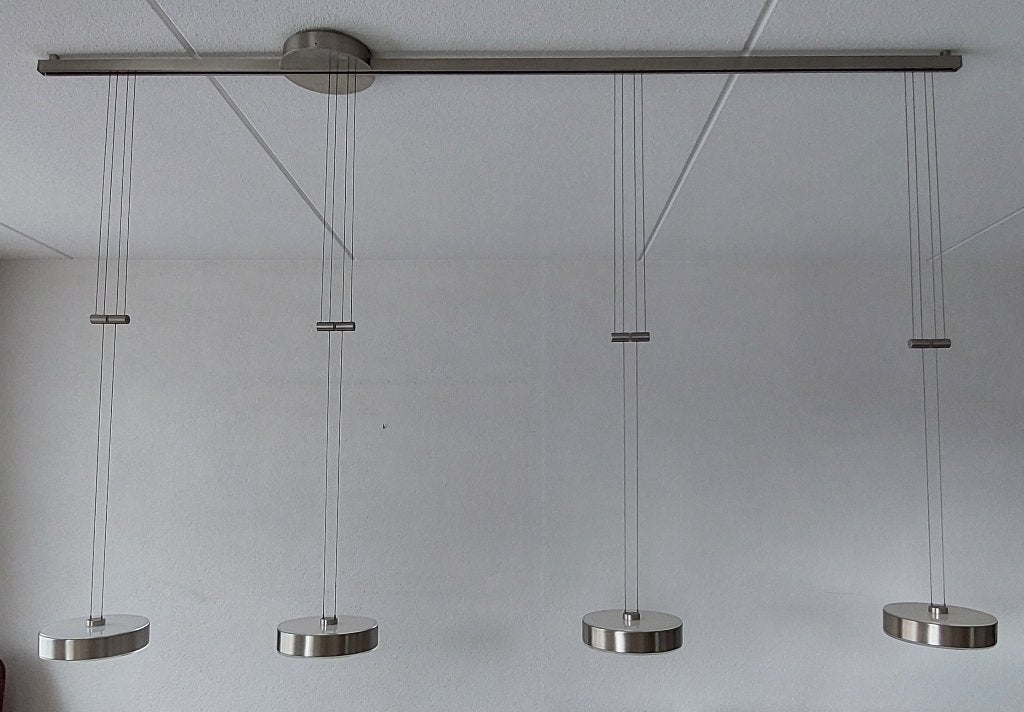 Te koop - Design Eettafel-hanglamp met 4 lichtbronnen, Ophalen, Modern design, Zo goed als nieuw, Glas
