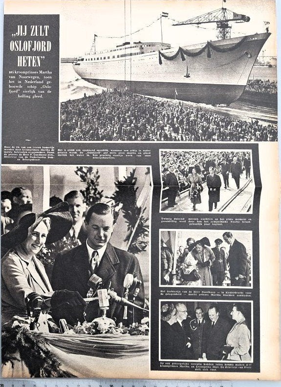 Amsterdam1949; schip Oslofjord bij NDSM te water gelaten, Verzenden, 1940 tot 1960, Gebruikt, Overige onderwerpen