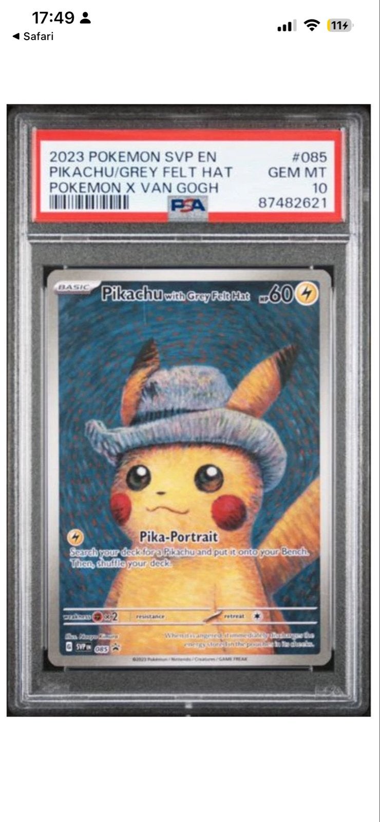 GEZOCHT / INKOOP Pikachu grey felt hat PSA 10 - Van Gogh, Ophalen of Verzenden, Nieuw, Losse kaart