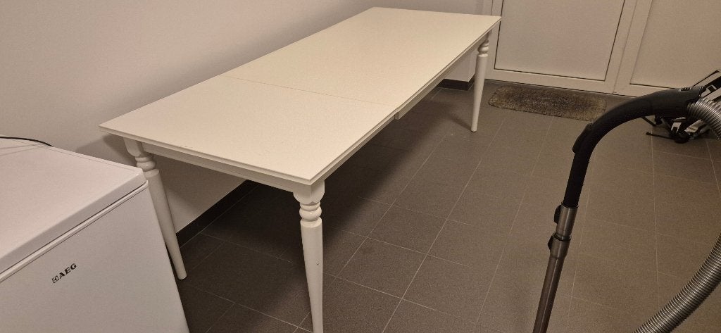 Uitschuifbare tafel, wit, 155/215x87 cm, Ophalen, Gebruikt, 200 cm of meer, 50 tot 100 cm