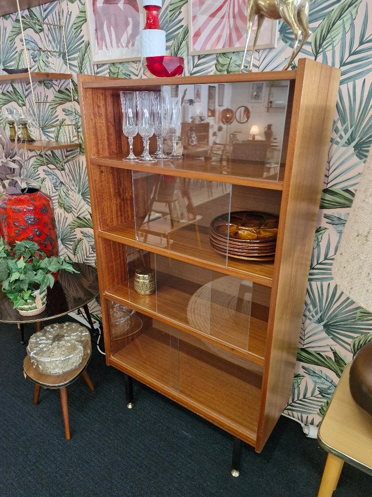 Mooi vintage vitrinekastje zwarte ronde pootjes, Huis en Inrichting, Ophalen, ., Vintage, 50 tot 100 cm