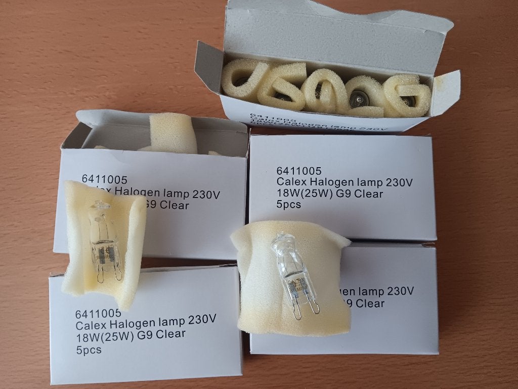 doosje á 5 stuks Calex G9 Halogeen lamp 230V 18W(25W) helder, Ophalen, Nieuw, G9, Overige typen