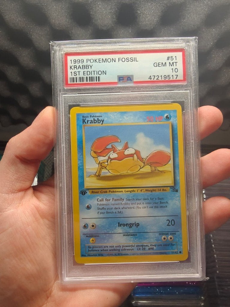 Pokemon Fossil 1st edition Krabby PSA10, Ophalen of Verzenden, Zo goed als nieuw, Losse kaart