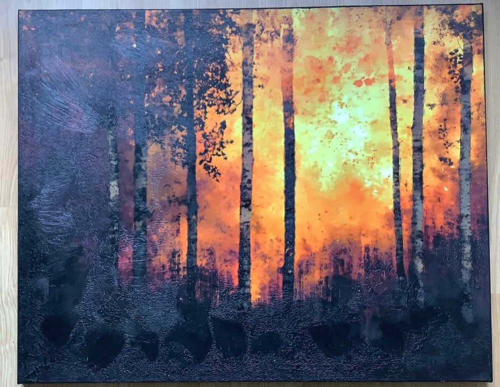 John Wysocky Titel: The Woods (Origineel schilderij), Ophalen of Verzenden, Handgeschilderd, Acrylverf, Landschap