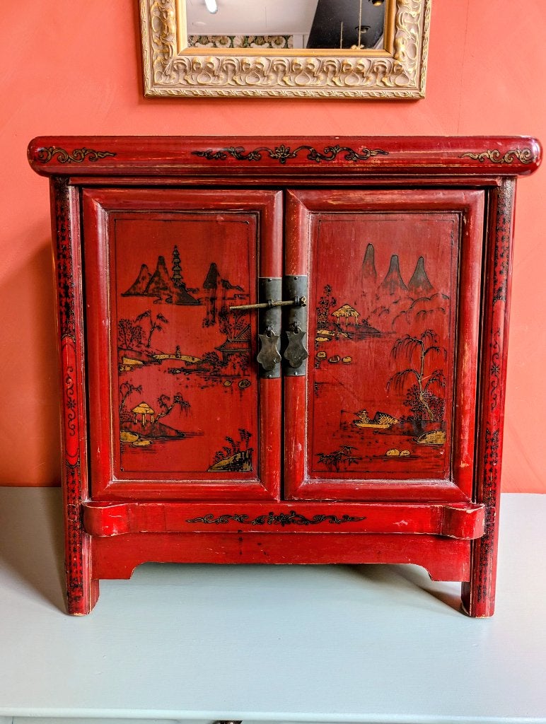 Chinees Handgeschilderd Kastje Rood, Ophalen, Zo goed als nieuw, X, X