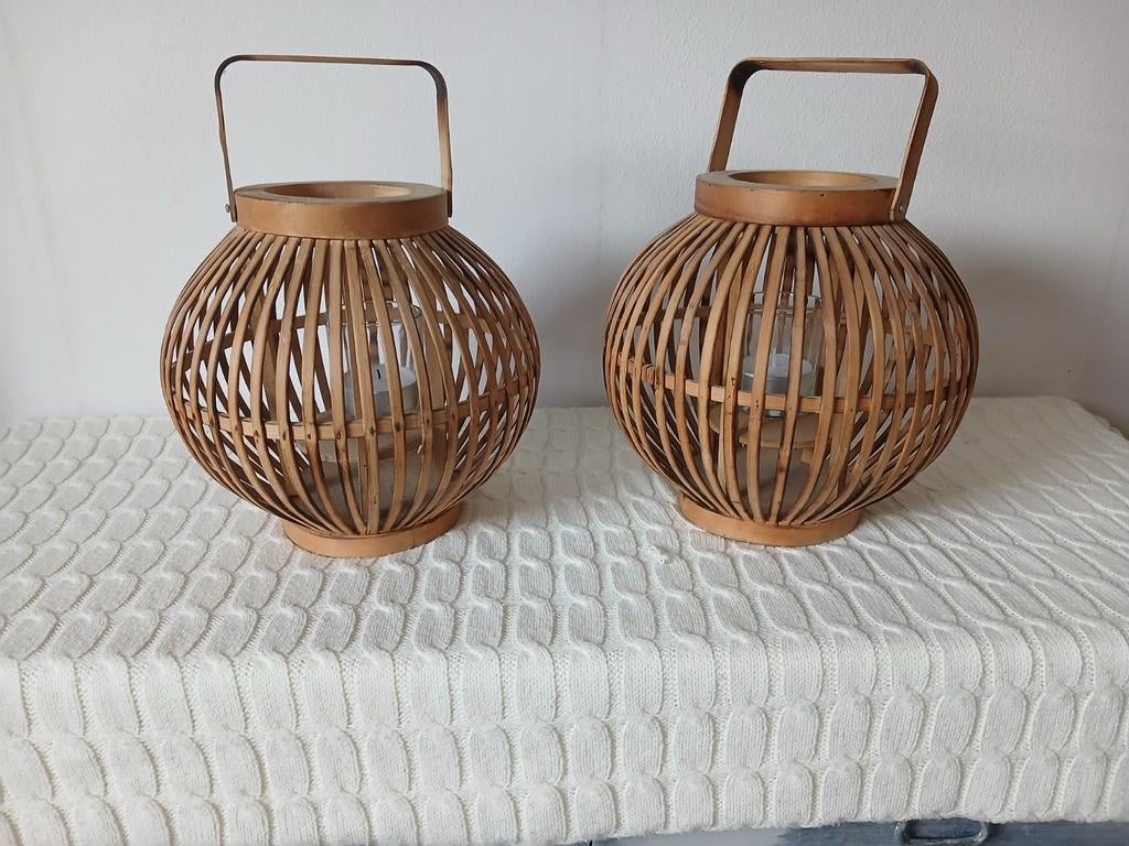 2 BAMBOE WINDLICHTEN, Ophalen, Zo goed als nieuw, Hout, Minder dan 25 cm