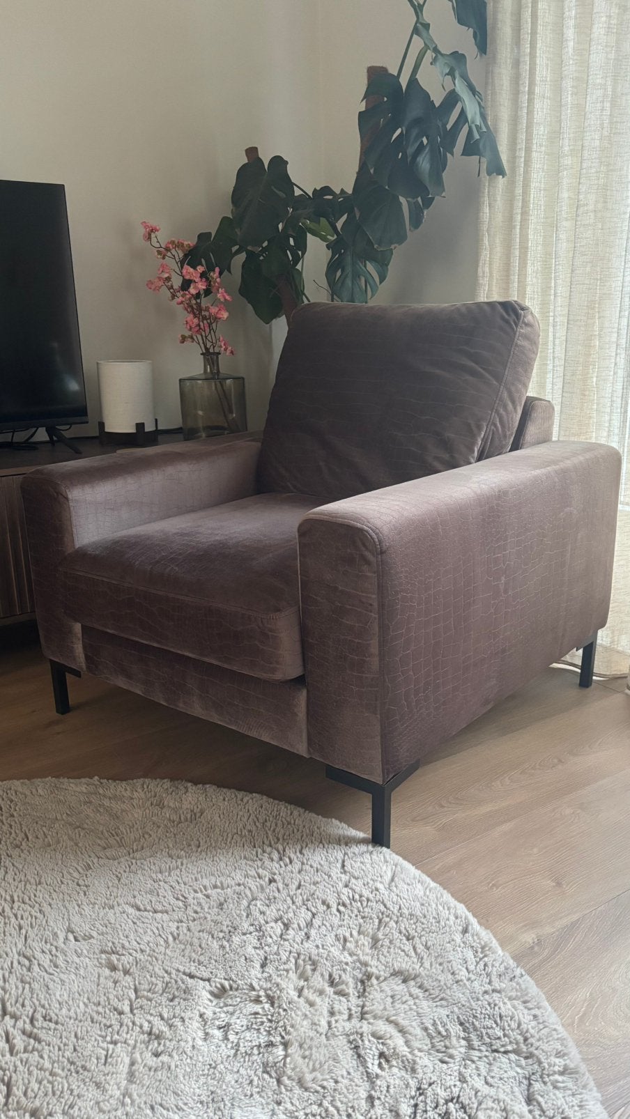 Fauteuil Lausanne UrbanSofa stof Bergamo croco taupe, Ophalen, 75 tot 100 cm, Zo goed als nieuw, Stof