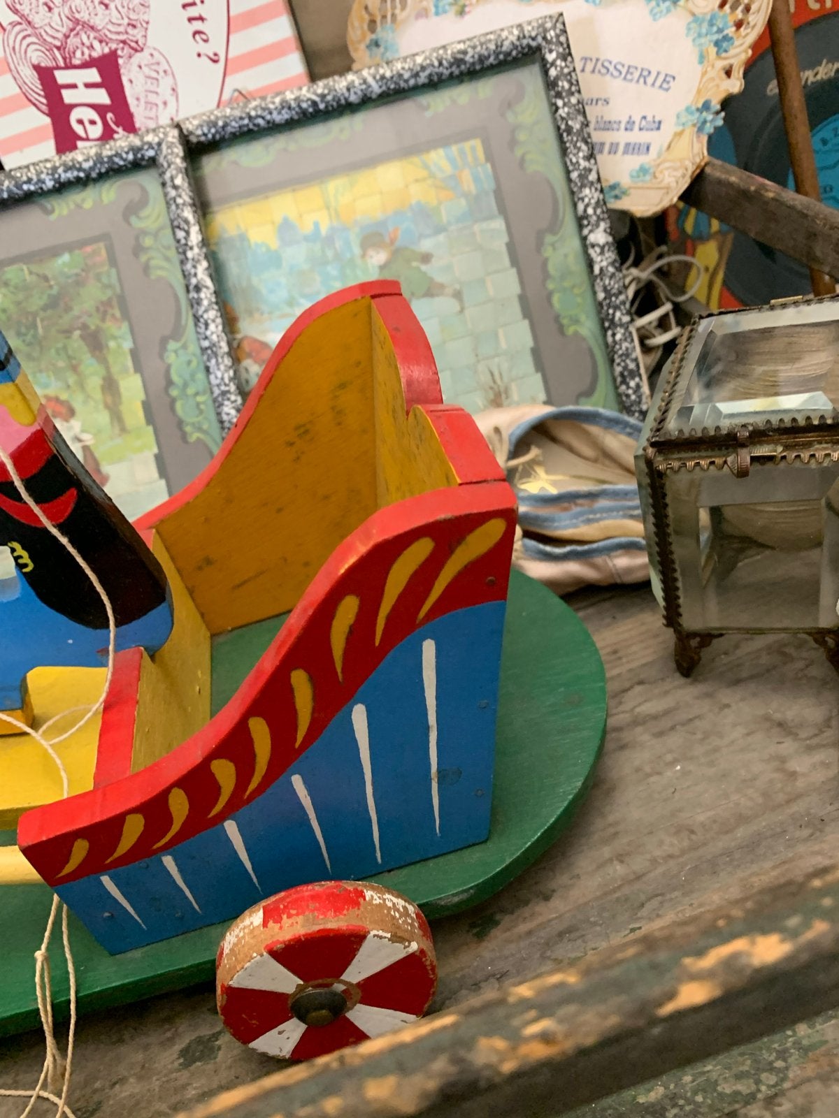 Houten paard en wagen - Volkskunst uit 1958, Antiek en Kunst, Ophalen of Verzenden