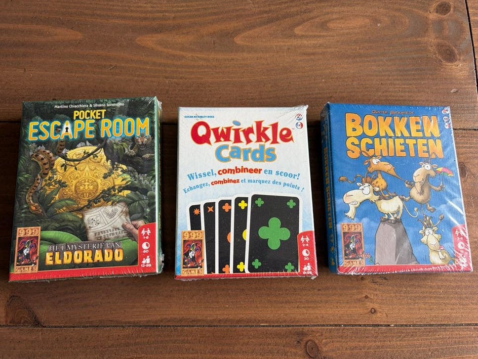 3 NIEUWE 999 Games bordspellen: Bokken Schieten, Qwirkle, Es, Een of twee spelers, Ophalen of Verzenden, Nieuw, Reisspel