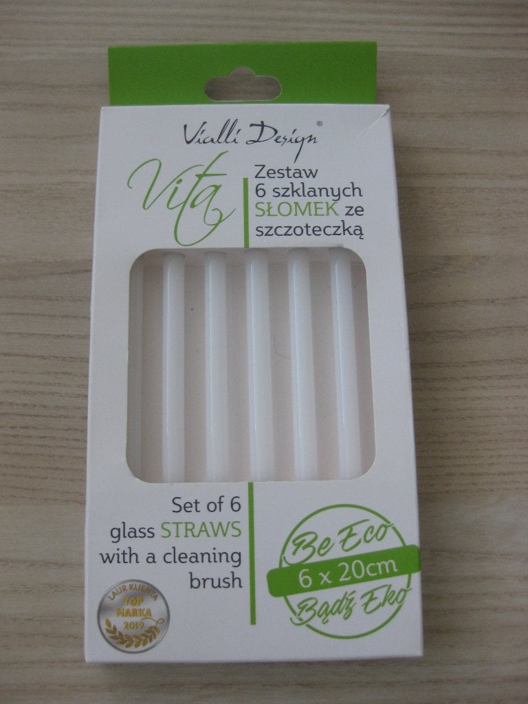Vialli Design glazen rietjes (6 stuks) met borstel, Verzenden, Nieuw, Wit, Overige merken