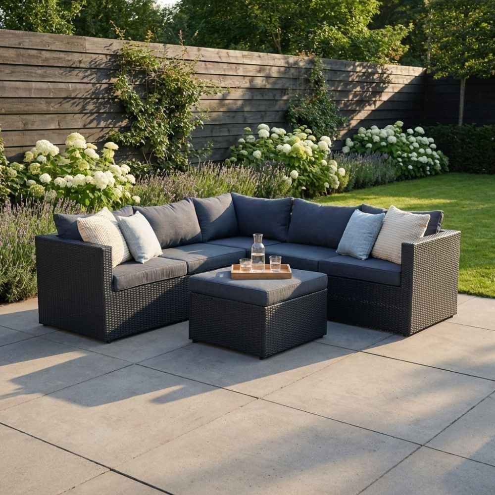 Asker hoek loungeset zwart | wicker | 210x210cm, Tuin en Terras, Tuinsets en Loungesets, Ophalen, 4 zitplaatsen, Aston Martinlaan 36