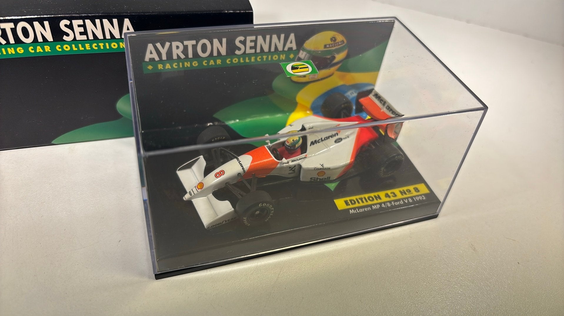 F1 mclaren mp4/8 ford v8 1993 ayrton senna minichamps 1.43, Hobby en Vrije tijd, Modelauto's | 1:43, Auto, Ophalen of Verzenden