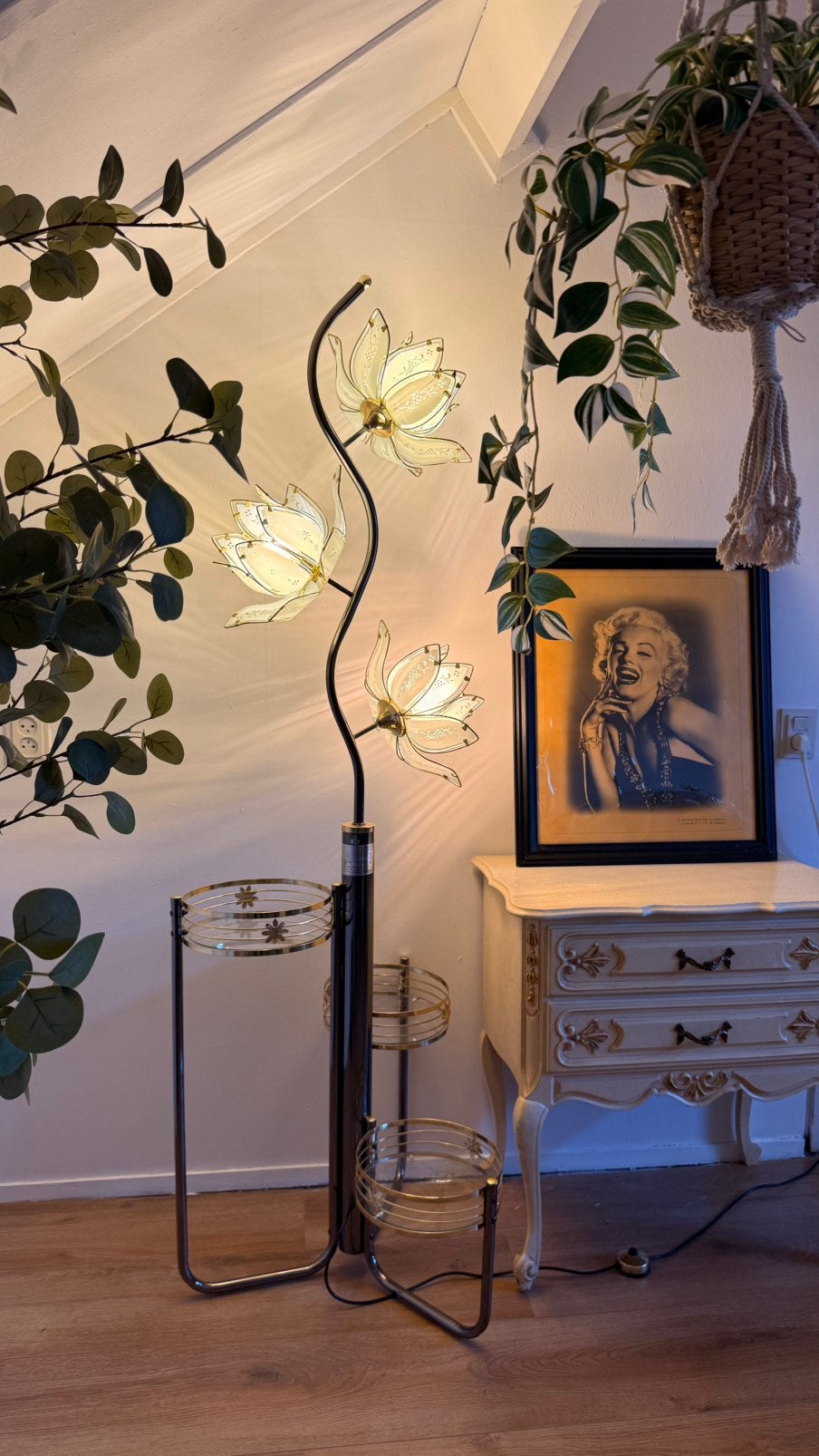 Vintage Lotus Lamp Lotuslamp, Ophalen, Gebruikt, Glas, 150 tot 200 cm