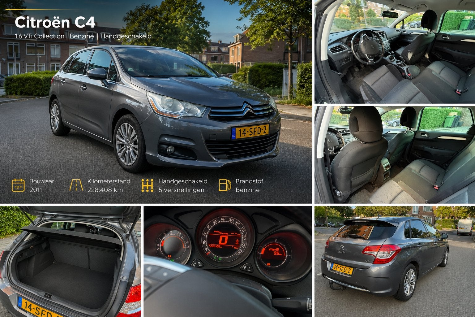 Citroën C4 1.6 VTI Berline 2011 Grijs, Voorwielaandrijving, 1550 kg, 4 cilinders, Origineel Nederlands